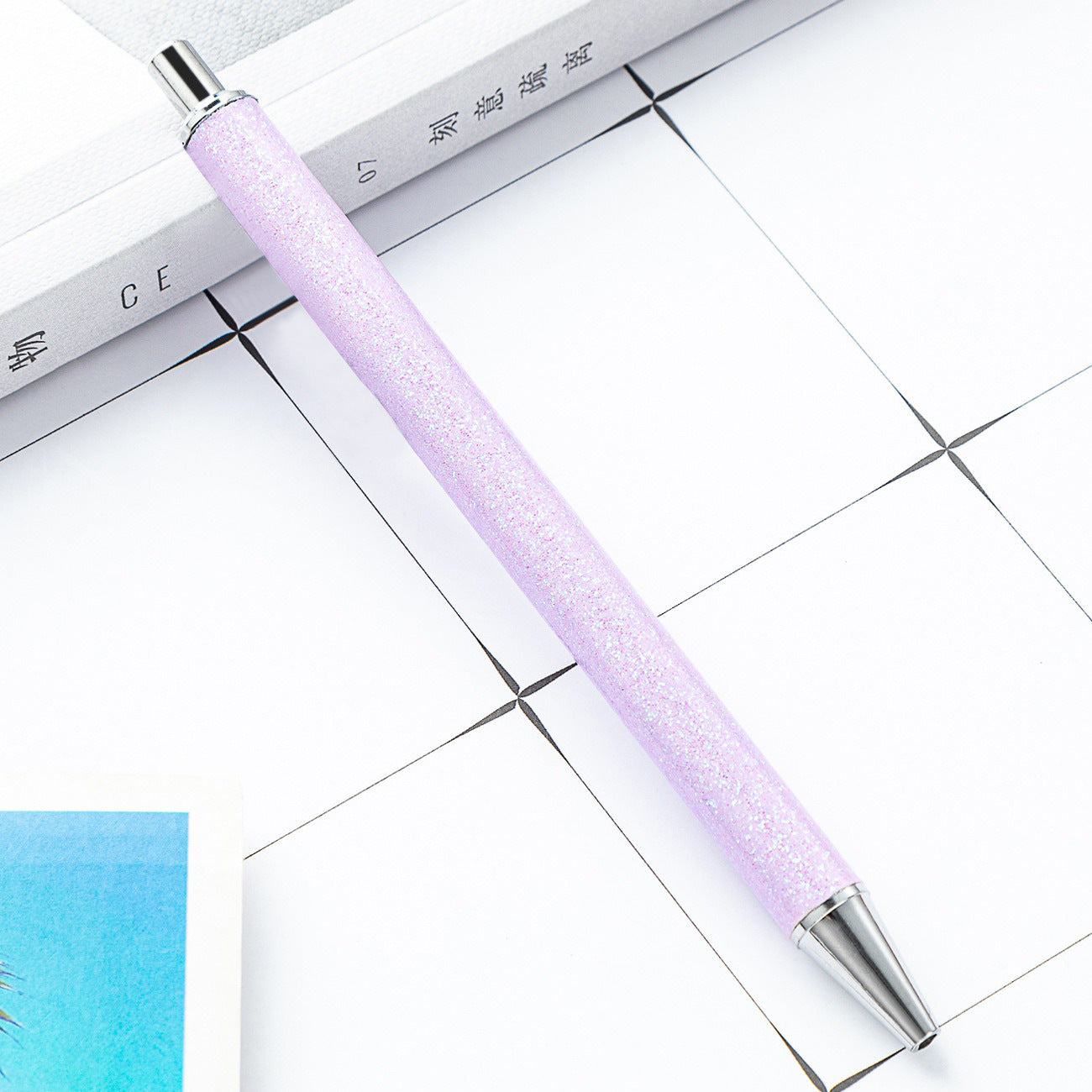 Wholesale Gold Powder Multicolor Metal Button Foreskin Pu Ballpoint Pen